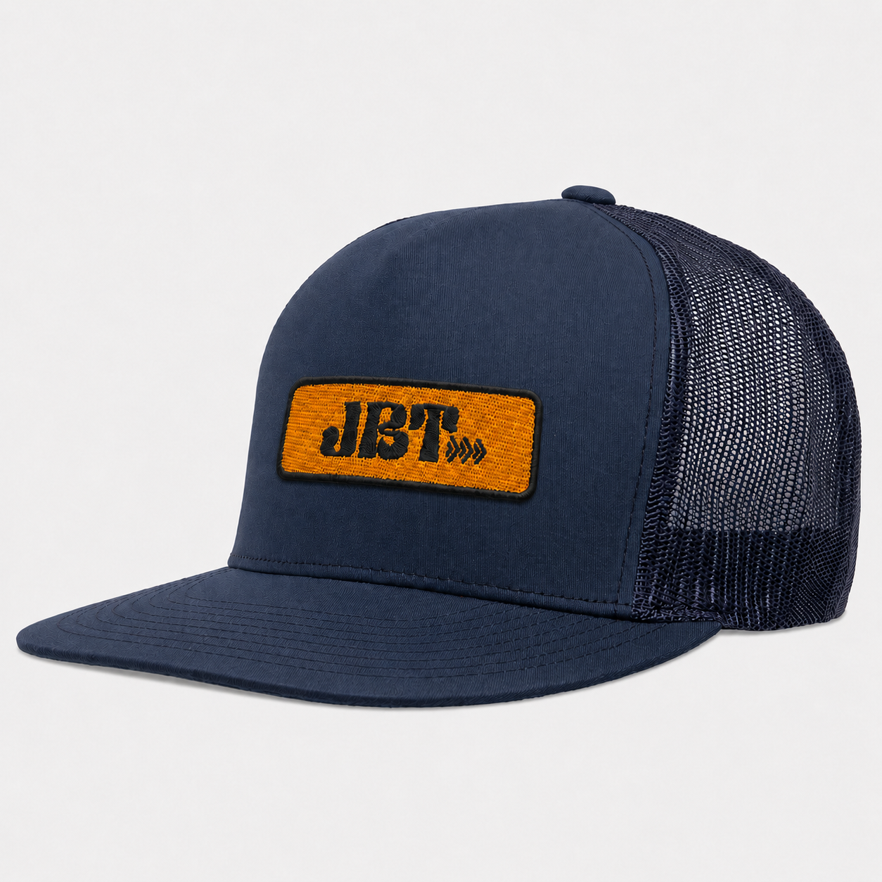 5-Panel Trucker — Slate Blue / Embroidered Gold Patch
