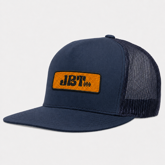 5-Panel Trucker — Slate Blue / Embroidered Gold Patch