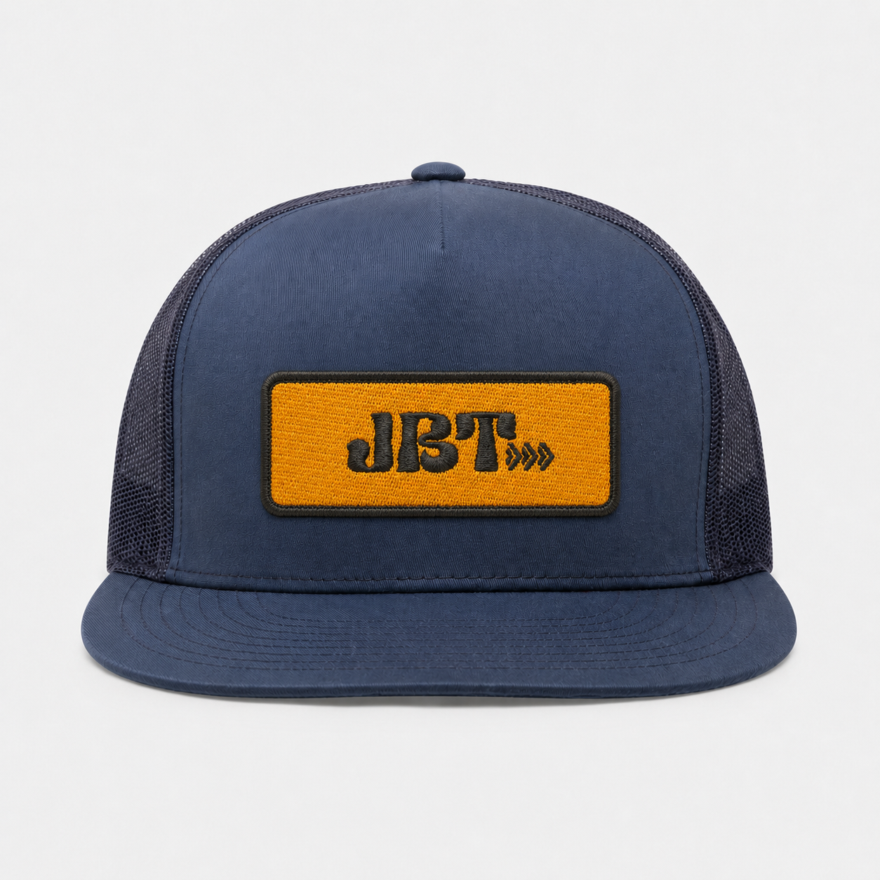 5-Panel Trucker — Slate Blue / Embroidered Gold Patch